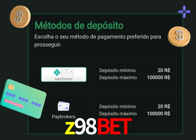 O cassino z98bet oferece uma grande variedade de métodos de pagamento